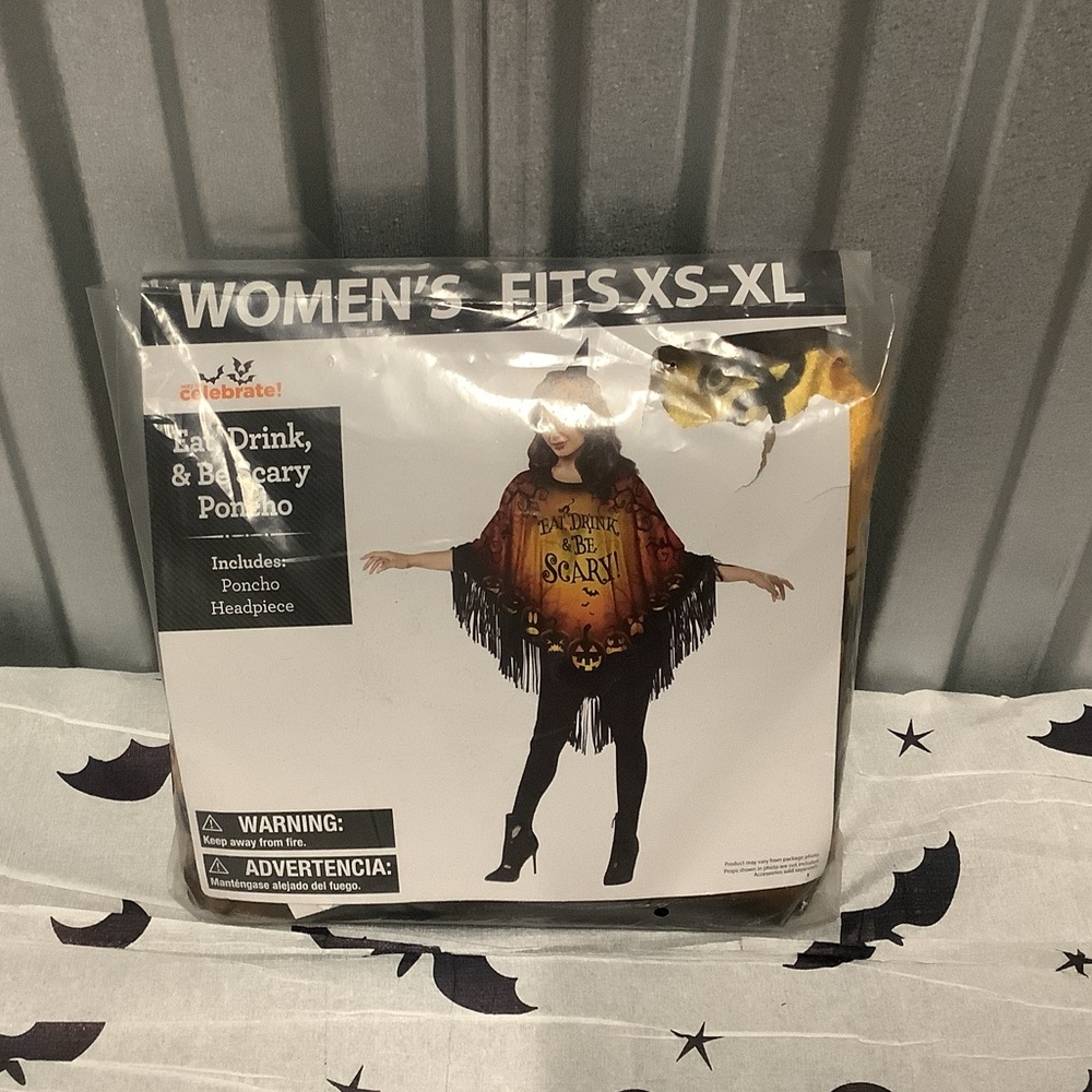 Women’s Halloween Poncho - Orange, Black